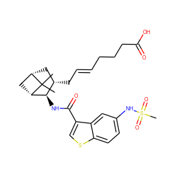 CC1(C)[C@H]2C[C@H](C/C=C/CCCC(=O)O)[C@@H](NC(=O)c3csc4ccc(NS(C)(=O)=O)cc34)[C@@H]1C2 ZINC000026500310