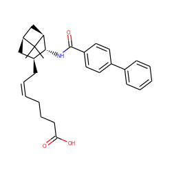 CC1(C)[C@H]2C[C@H](C/C=C\CCCC(=O)O)[C@@H](NC(=O)c3ccc(-c4ccccc4)cc3)[C@@H]1C2 ZINC000013521384