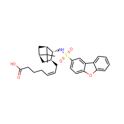 CC1(C)[C@H]2C[C@H](C/C=C\CCCC(=O)O)[C@@H](NS(=O)(=O)c3ccc4oc5ccccc5c4c3)[C@@H]1C2 ZINC000013521370