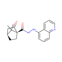 CC1(C)[C@H]2CC[C@@]1(C(=O)NNc1cccc3ncccc13)C(=O)C2 ZINC000101508867