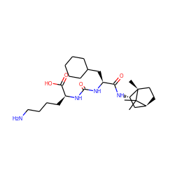 CC1(C)[C@H]2CC[C@@]1(C)[C@@H](NC(=O)[C@H](CC1CCCCC1)NC(=O)N[C@@H](CCCCN)C(=O)O)C2 ZINC000167751925