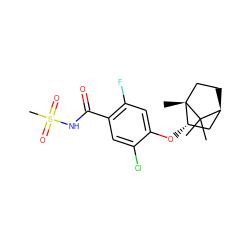 CC1(C)[C@H]2CC[C@@]1(C)[C@@H](Oc1cc(F)c(C(=O)NS(C)(=O)=O)cc1Cl)C2 ZINC000261133269