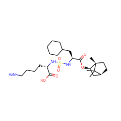 CC1(C)[C@H]2CC[C@@]1(C)[C@H](OC(=O)[C@H](CC1CCCCC1)NS(=O)(=O)N[C@@H](CCCCN)C(=O)O)C2 ZINC001772571463