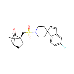 CC1(C)[C@H]2CC[C@@]1(CS(=O)(=O)N1CCC3(C=Cc4cc(F)ccc43)CC1)C(=O)C2 ZINC000100640468