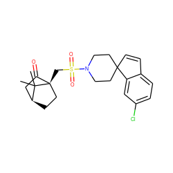 CC1(C)[C@H]2CC[C@@]1(CS(=O)(=O)N1CCC3(C=Cc4ccc(Cl)cc43)CC1)C(=O)C2 ZINC000100640517