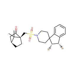 CC1(C)[C@H]2CC[C@@]1(CS(=O)(=O)N1CCC3(CC1)c1ccccc1[C@H](Br)[C@@H]3Br)C(=O)C2 ZINC000100043914