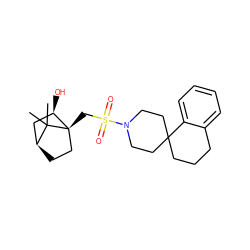 CC1(C)[C@H]2CC[C@@]1(CS(=O)(=O)N1CCC3(CCCc4ccccc43)CC1)[C@H](O)C2 ZINC000100043686