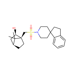 CC1(C)[C@H]2CC[C@@]1(CS(=O)(=O)N1CCC3(CCc4ccccc43)CC1)[C@H](O)C2 ZINC000100043740