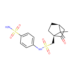 CC1(C)[C@H]2CC[C@@]1(CS(=O)(=O)Nc1ccc(S(N)(=O)=O)cc1)C(=O)C2 ZINC000101400687