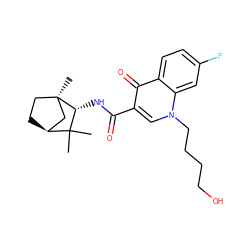 CC1(C)[C@H]2CC[C@](C)(C2)[C@@H]1NC(=O)c1cn(CCCCO)c2cc(F)ccc2c1=O ZINC000095572492