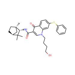 CC1(C)[C@H]2CC[C@](C)(C2)[C@@H]1NC(=O)c1cn(CCCCO)c2cc(Sc3ccccc3)ccc2c1=O ZINC000095572942