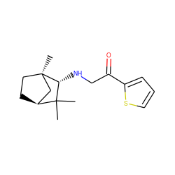 CC1(C)[C@H]2CC[C@](C)(C2)[C@@H]1NCC(=O)c1cccs1 ZINC000201722764