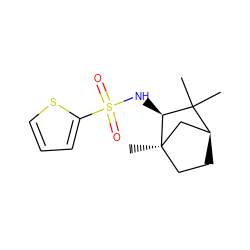 CC1(C)[C@H]2CC[C@](C)(C2)[C@H]1NS(=O)(=O)c1cccs1 ZINC000013808801