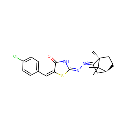 CC1(C)[C@H]2CC[C@]1(C)/C(=N/N=C1\NC(=O)/C(=C\c3ccc(Cl)cc3)S1)C2 ZINC000008968547