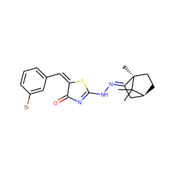 CC1(C)[C@H]2CC[C@]1(C)/C(=N/NC1=NC(=O)/C(=C\c3cccc(Br)c3)S1)C2 ZINC000008830089