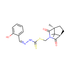 CC1(C)[C@H]2CC[C@]1(C)C(=O)N(CSC(=S)N/N=C\c1ccccc1O)C2=O ZINC000068677047