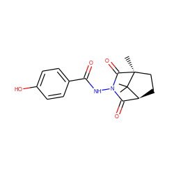 CC1(C)[C@H]2CC[C@]1(C)C(=O)N(NC(=O)c1ccc(O)cc1)C2=O ZINC000002900511