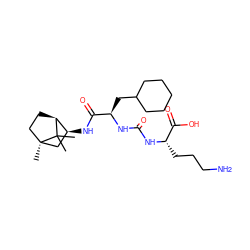 CC1(C)[C@H]2CC[C@]1(C)C[C@@H]2NC(=O)[C@@H](CC1CCCCC1)NC(=O)N[C@@H](CCCN)C(=O)O ZINC000473112169