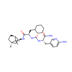 CC1(C)[C@H]2CC[C@]1(C)C[C@@H]2NC(=O)[C@@H](CC1CCCCC1)NC(=O)N[C@@H](Cc1ccc(N)nc1)C(N)=O ZINC000473117391