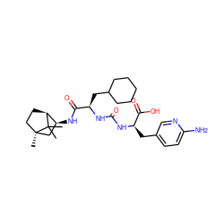 CC1(C)[C@H]2CC[C@]1(C)C[C@@H]2NC(=O)[C@@H](CC1CCCCC1)NC(=O)N[C@H](Cc1ccc(N)nc1)C(=O)O ZINC000473113277