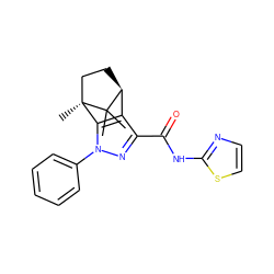 CC1(C)[C@H]2CC[C@]1(C)c1c2c(C(=O)Nc2nccs2)nn1-c1ccccc1 ZINC000000630636