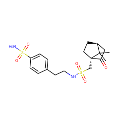 CC1(C)[C@H]2CC[C@]1(CS(=O)(=O)NCCc1ccc(S(N)(=O)=O)cc1)C(=O)C2 ZINC000005727907