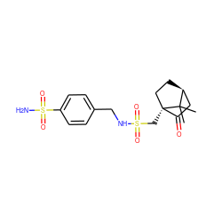 CC1(C)[C@H]2CC[C@]1(CS(=O)(=O)NCc1ccc(S(N)(=O)=O)cc1)C(=O)C2 ZINC000003356651