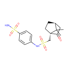 CC1(C)[C@H]2CC[C@]1(CS(=O)(=O)Nc1ccc(S(N)(=O)=O)cc1)C(=O)C2 ZINC000006553187