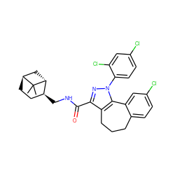 CC1(C)[C@H]2CC[C@H](CNC(=O)c3nn(-c4ccc(Cl)cc4Cl)c4c3CCCc3ccc(Cl)cc3-4)[C@H]1C2 ZINC000140680982