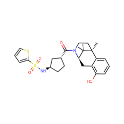 CC1(C)[C@H]2Cc3c(O)cccc3[C@]1(C)CCN2C(=O)[C@@H]1CC[C@@H](NS(=O)(=O)c2cccs2)C1 ZINC000142729905