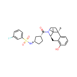 CC1(C)[C@H]2Cc3c(O)cccc3[C@]1(C)CCN2C(=O)[C@@H]1CC[C@H](NS(=O)(=O)c2cccc(F)c2)C1 ZINC000205483270