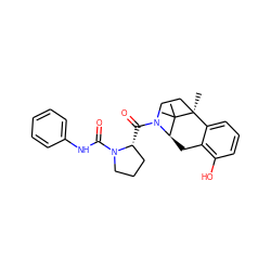 CC1(C)[C@H]2Cc3c(O)cccc3[C@]1(C)CCN2C(=O)[C@@H]1CCCN1C(=O)Nc1ccccc1 ZINC000205482361