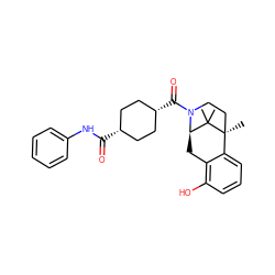 CC1(C)[C@H]2Cc3c(O)cccc3[C@]1(C)CCN2C(=O)[C@H]1CC[C@@H](C(=O)Nc2ccccc2)CC1 ZINC000473245324