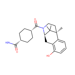 CC1(C)[C@H]2Cc3c(O)cccc3[C@]1(C)CCN2C(=O)[C@H]1CC[C@@H](C(N)=O)CC1 ZINC000473244442