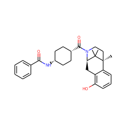 CC1(C)[C@H]2Cc3c(O)cccc3[C@]1(C)CCN2C(=O)[C@H]1CC[C@@H](NC(=O)c2ccccc2)CC1 ZINC000473183164