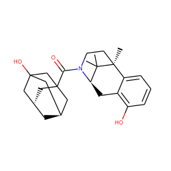 CC1(C)[C@H]2Cc3c(O)cccc3[C@]1(C)CCN2C(=O)C12C[C@H]3C[C@@H](CC(O)(C3)C1)C2 ZINC000205473027