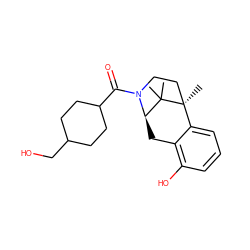 CC1(C)[C@H]2Cc3c(O)cccc3[C@]1(C)CCN2C(=O)C1CCC(CO)CC1 ZINC000201096940