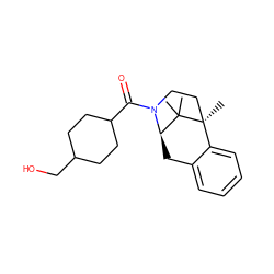 CC1(C)[C@H]2Cc3ccccc3[C@]1(C)CCN2C(=O)C1CCC(CO)CC1 ZINC000201109448