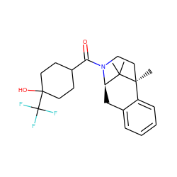 CC1(C)[C@H]2Cc3ccccc3[C@]1(C)CCN2C(=O)C1CCC(O)(C(F)(F)F)CC1 ZINC000115791065