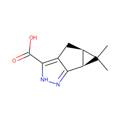 CC1(C)[C@H]2c3n[nH]c(C(=O)O)c3C[C@H]21 ZINC000038218675