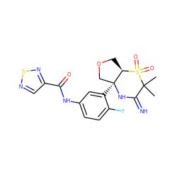 CC1(C)C(=N)N[C@@]2(c3cc(NC(=O)c4cnsn4)ccc3F)COC[C@H]2S1(=O)=O ZINC001772650542