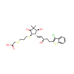 CC1(C)C(=O)[C@H](SCCCSCC(=O)O)[C@@H](/C=C/[C@H](O)CCc2sc3ccccc3c2Cl)[C@@H]1O ZINC000136586927