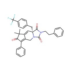 CC1(C)C(=O)C(c2ccccc2)=C2CN3C(=O)N(CCc4ccccc4)C(=O)[C@]3(Cc3ccc(C(F)(F)F)cc3)C=C21 ZINC000008021594