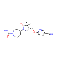 CC1(C)C(=O)N([C@@H]2CCCN(C(N)=O)CC2)C[C@H]1COc1ccc(C#N)cn1 ZINC000036286225