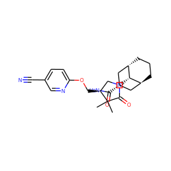 CC1(C)C(=O)N([C@H]2[C@H]3CCC[C@H]2C[C@@H](C(N)=O)C3)C[C@@H]1COc1ccc(C#N)cn1 ZINC000100066267