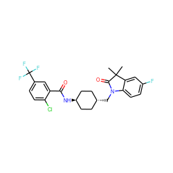 CC1(C)C(=O)N(C[C@H]2CC[C@H](NC(=O)c3cc(C(F)(F)F)ccc3Cl)CC2)c2ccc(F)cc21 ZINC000653682390