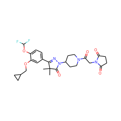 CC1(C)C(=O)N(C2CCN(C(=O)CN3C(=O)CCC3=O)CC2)N=C1c1ccc(OC(F)F)c(OCC2CC2)c1 ZINC000113271341