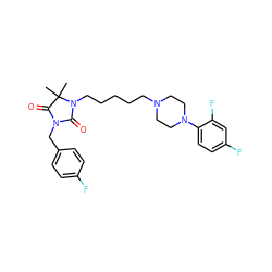 CC1(C)C(=O)N(Cc2ccc(F)cc2)C(=O)N1CCCCCN1CCN(c2ccc(F)cc2F)CC1 ZINC000169311324