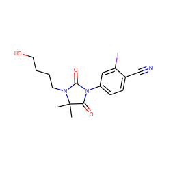 CC1(C)C(=O)N(c2ccc(C#N)c(I)c2)C(=O)N1CCCCO ZINC000028395581