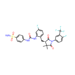 CC1(C)C(=O)N(c2ccc(F)c(C(F)(F)F)c2)C(=O)[C@@H]1Cc1ccc(F)cc1NC(=O)Nc1ccc(S(N)(=O)=O)cc1 ZINC000299839836